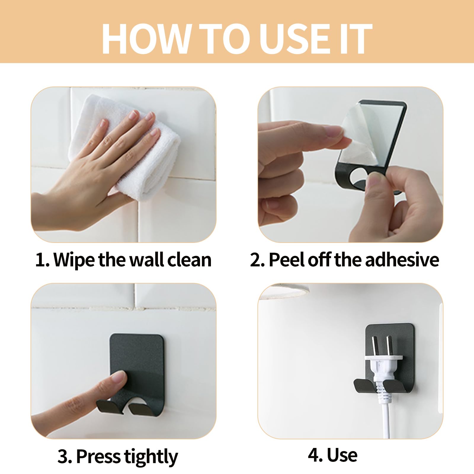 Voittozege 8 Pcs Black Shower Razor Holder & Hooks | Stainless Steel Adhesive Wall Hooks For Bathroom, Kitchen