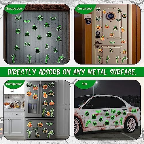 Image of 21PCS Halloween Car Magnets Decorations - Magnetic Glow-in-The-Dark Bats Pumpkin Skeleton Hands, Garage Door Refrigerator Trunk or Treat Cruise Decor
