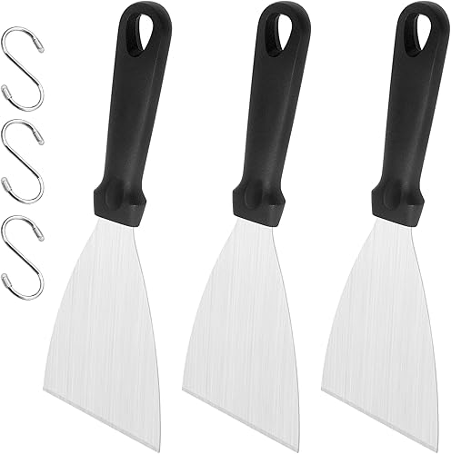 Leonyo - Herramienta raspadora para parrilla, 3 piezas, rascador comercial de parrilla plano de acero inoxidable, espátula de metal para hierro