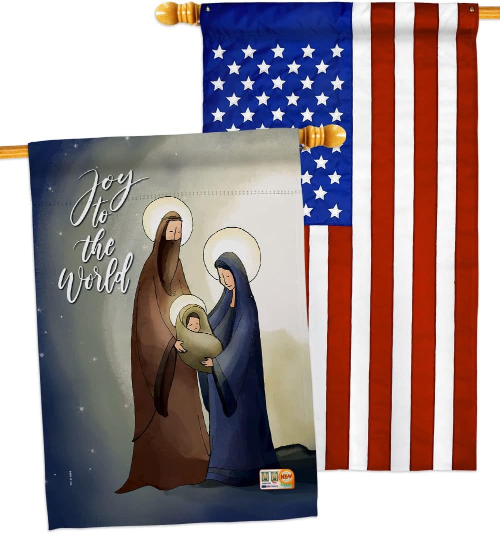 Joy To The World House Flags Pack Wintertime Nativity Three King Religious Holy Family Season Christian Support Our Troops Small Decorative Gift Yard Banner Made In USA 28 X 40