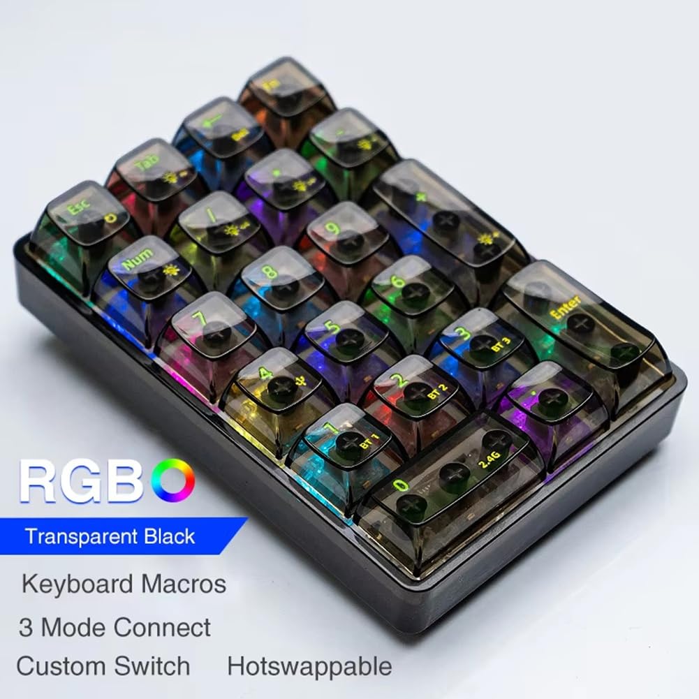 K21 Number Pad Bluetooth Teclado Mecánico RGB 21 Teclas Transparente Photoshop Contabilidad Numpad Gaming Keyboard Negro