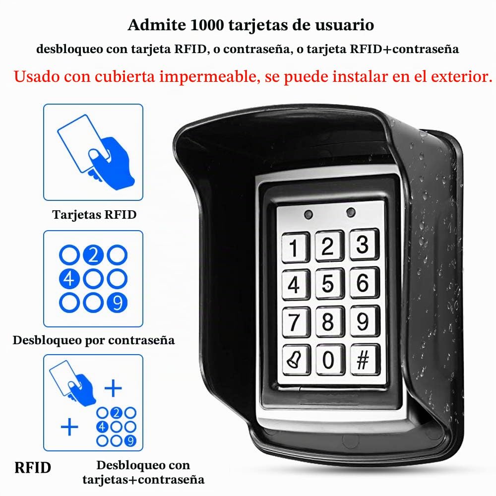 FST Kit de Sistema de Control de Acceso Impermeable al Aire Libre Teclado RFID Metal + Fuente de Alimentación DC12V + Tarjetas de Llave EM4100 de 15 Piezas (Sin Cerradura)