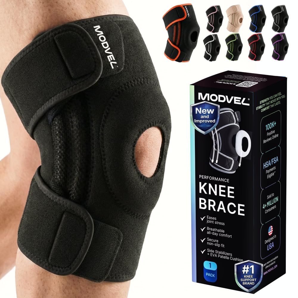 MODVEL Knee Braces for Women & Men with Side Stabilizers & Patella Gel Pad, Adjustable Knee Support, Breathable Non-slip Compression Knee Brace for Running, Volleyball Knee Pads, Workout, Gym & Sports