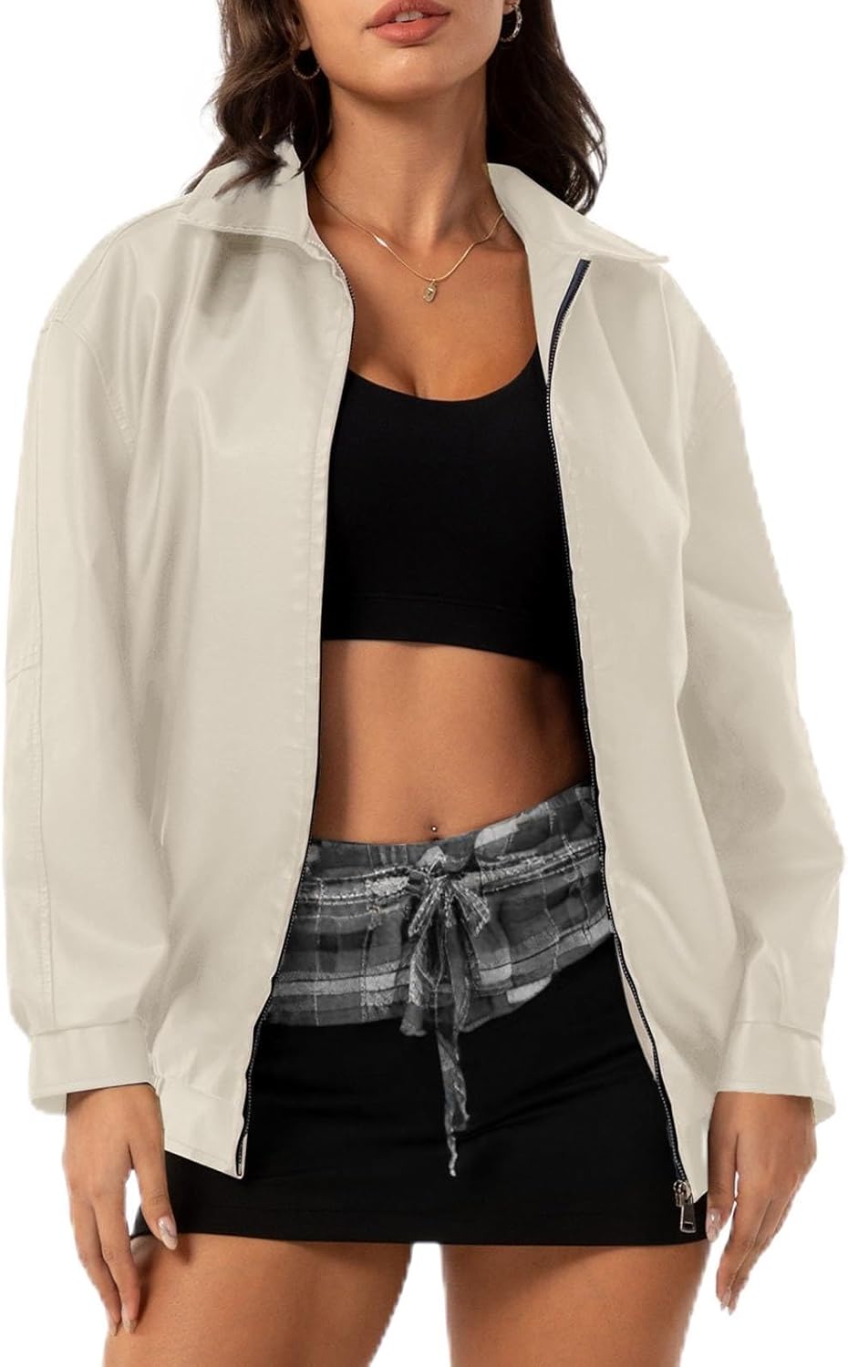 Womens Leather Jackets Oversized Zip Up Faux Motorcycle Bomber Outfits Fall Trendy Lapel Y2k Biker Streetwear Coats