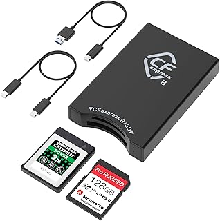 CFexpress Type B/SD Dual Slot Card Reader USB C, USB 3.2 Gen 2 10Gpbs CFexpress Reader, Compatible with CFexpress Type B Card/SD Card, Portable CF Express Card Reader Included USB C to USB A/C Cable