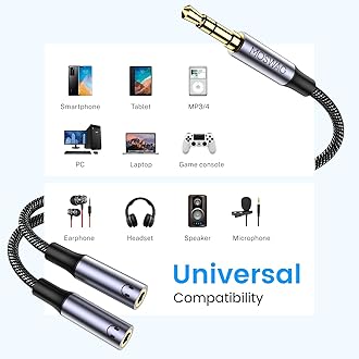 MOSWAG Headphone Splitter 3.5mm Stereo to Dual 3.5mm Female Headphone Jack Audio Stereo, Extension Cable Audio Y Splitter Compatible with iPhone Samsung iPad Tablet Laptop
