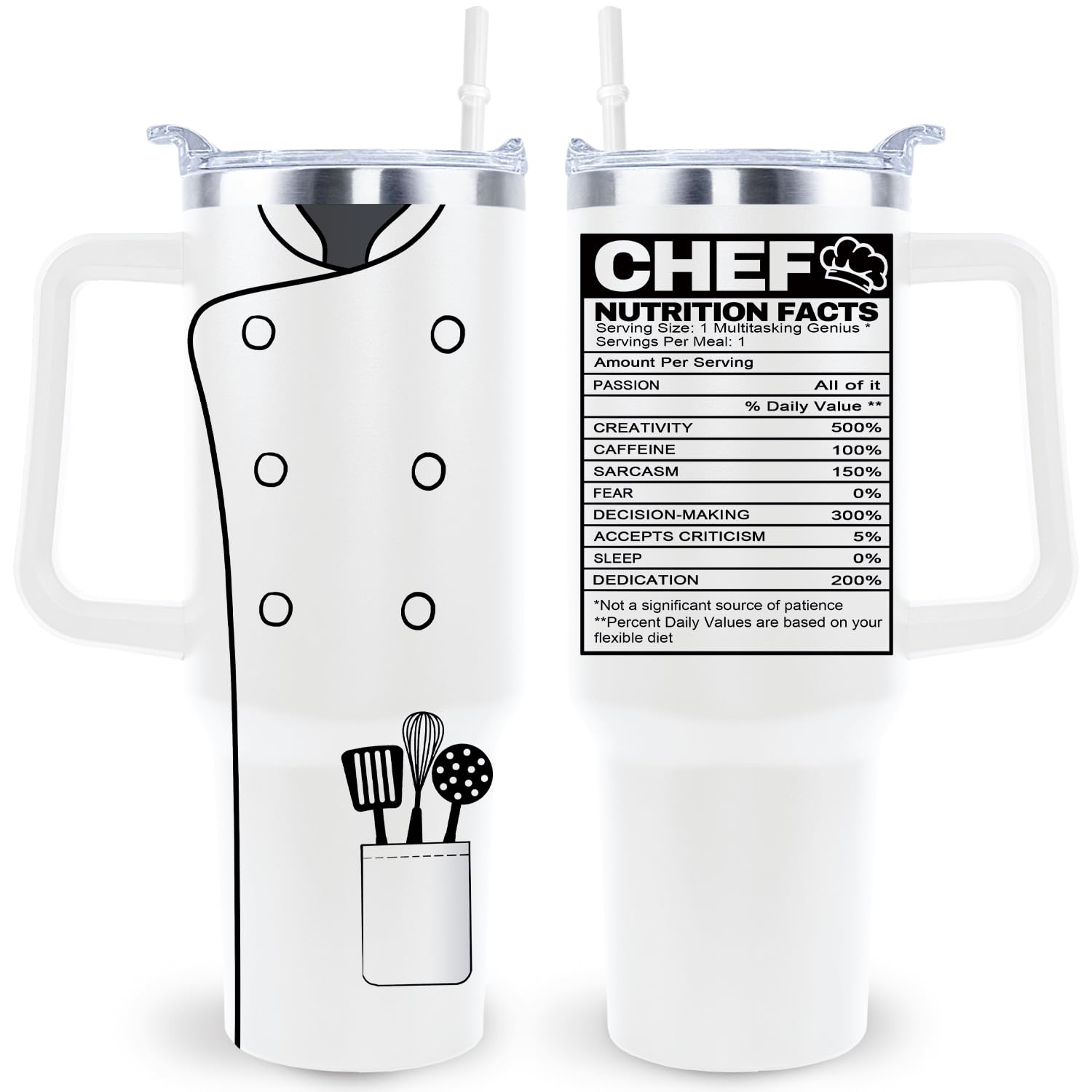 Chef Tumbler Cup - 40 Oz Travel Mug With Lid, Straw and Handle - Funny Gift Ideas For Women & Men