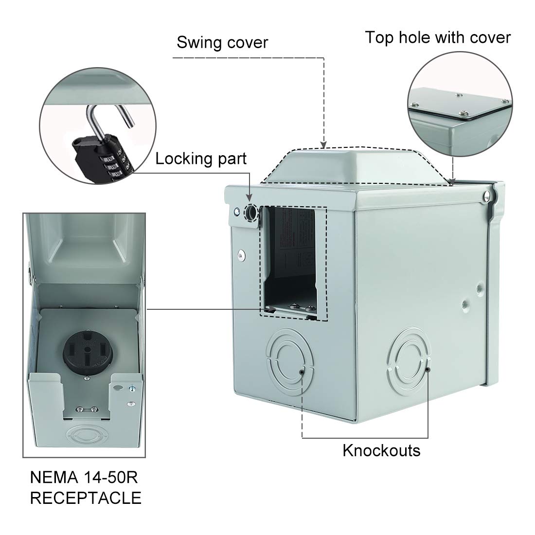Livtor 50 Amp 125/250 Volt RV Power Outlet Box RV Receptacle, Enclosed