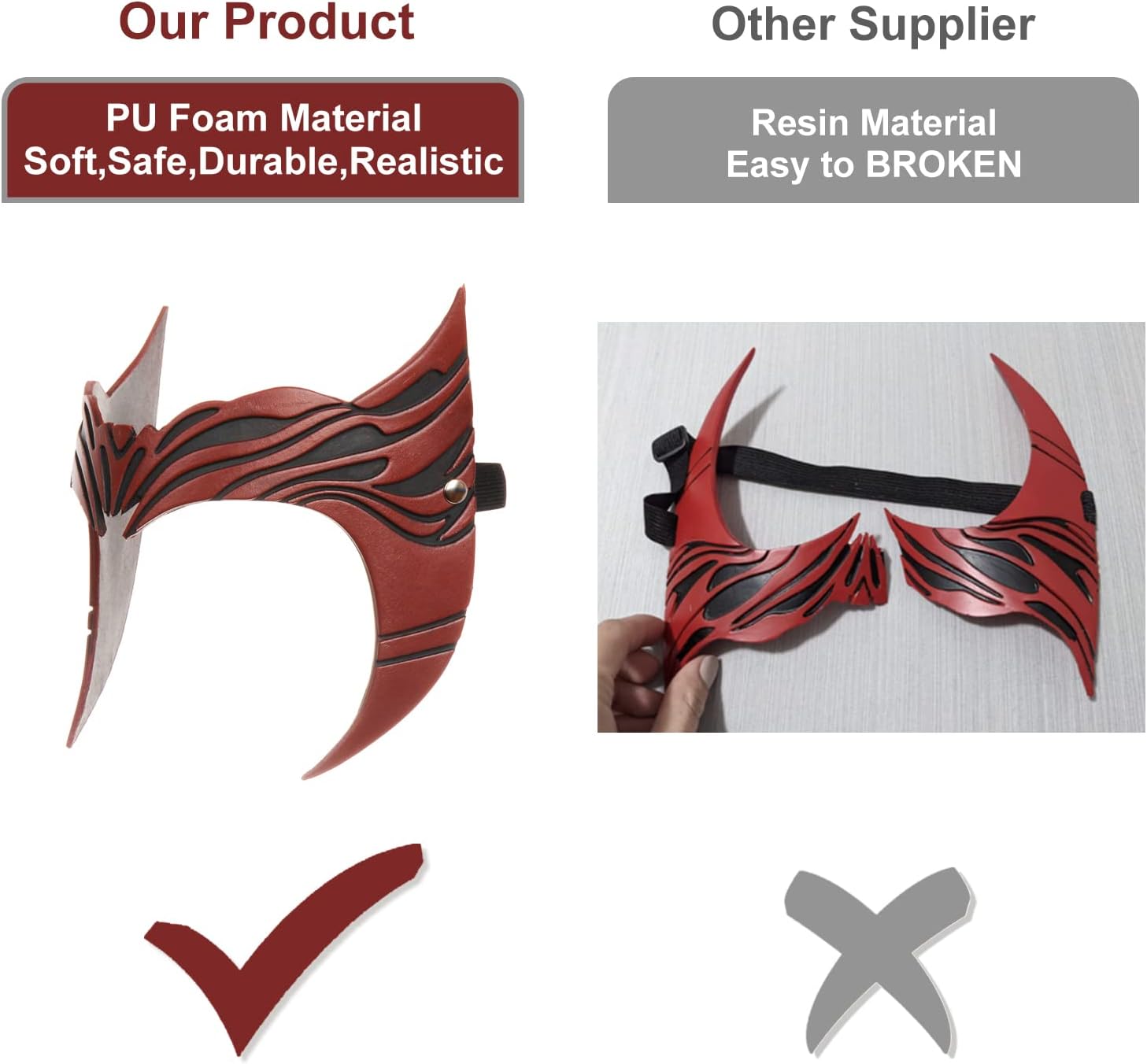 CoserWorld Red Women Mask Headpiece, Latex Scarlet Witch Crown for Cosplay Halloween Costume Masquerade Props - Image 3