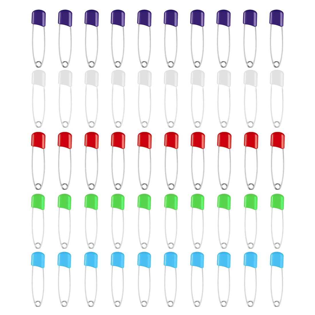 XPEX 50 Pcs 5 Couleurs en Acier Inoxydable Épingler, Épingle à Couche pour Tissu Robuste, Épingle De Sécurité pour Bébé, Épingle De Tête en Plastique avec Verrou De Sécurité