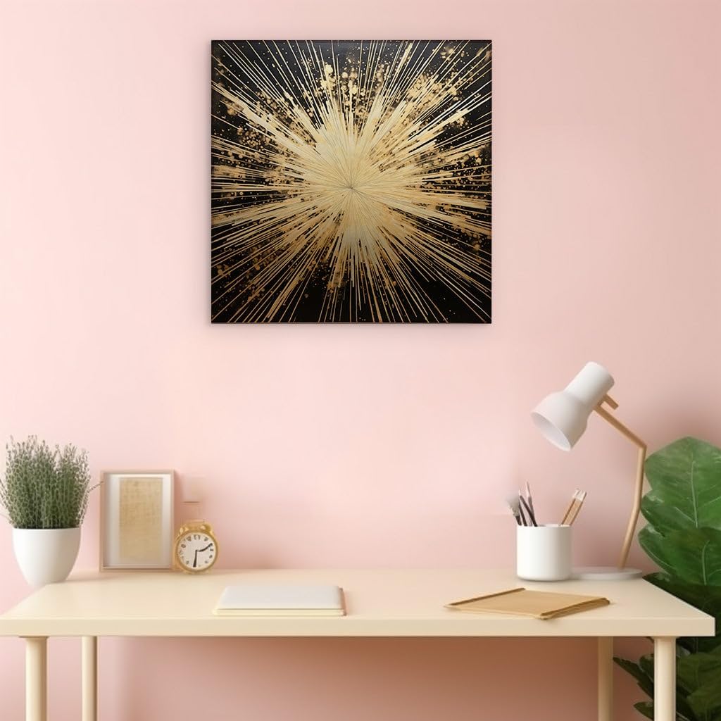 Canvas for Living room. Exploding Elegance: A Universe of Power in Gold and Black, 27 x 18 inch Canvas Wall Art - Ready to Hang - 69x46 cm (27x18 inch)