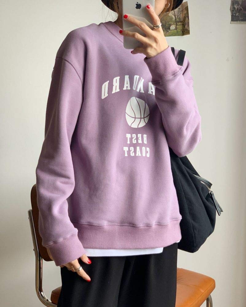 ZZAI Suéter De Cuello Redondo para Niña - Suéter con Estampado De Letras - Abrigo De Estudiante Suelto,Purple