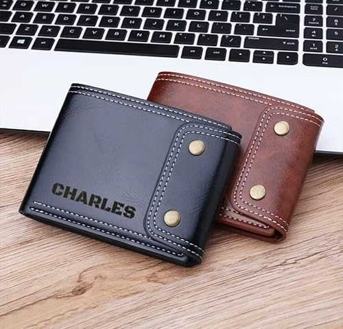 Miniatura 5 de Personalized Wallet for men, Custom Engraved Leather Wallets with name, Customized Gifts for Dad Hombre Husband Son, Black