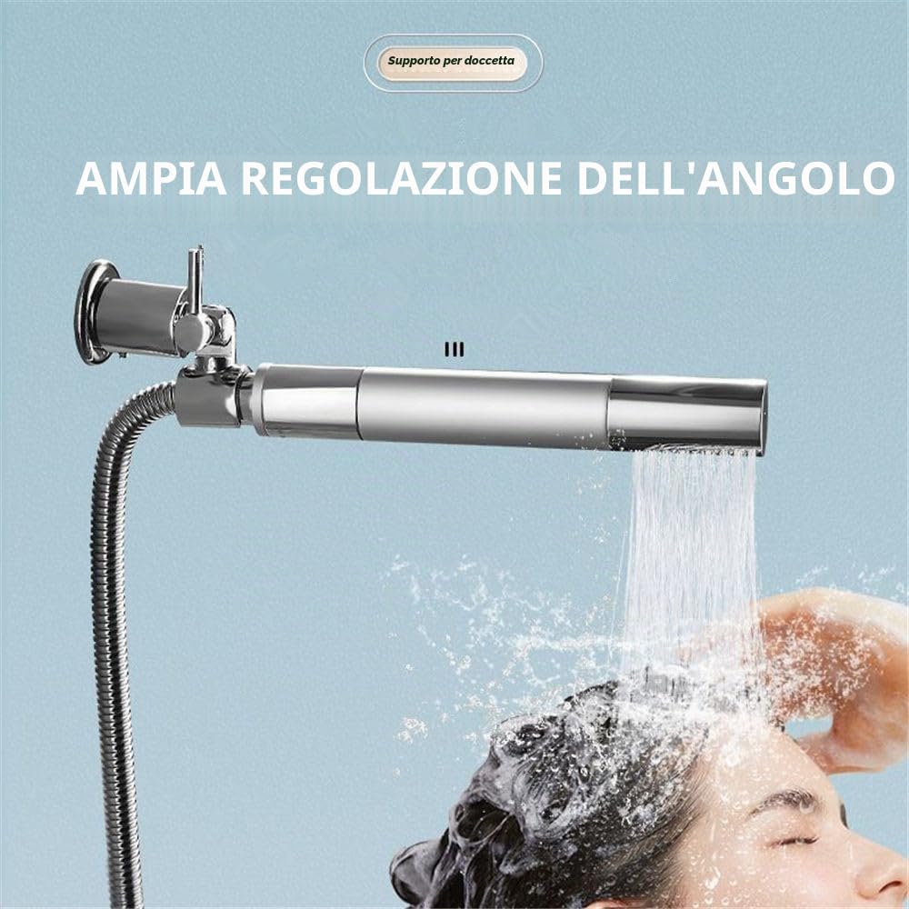 Supporto soffione doccia in Metallo Pieno, Supporto per soffione doccia regolabile a 180 gradi, Supporto doccia a mano a parete, Porta doccino per doccia con viti