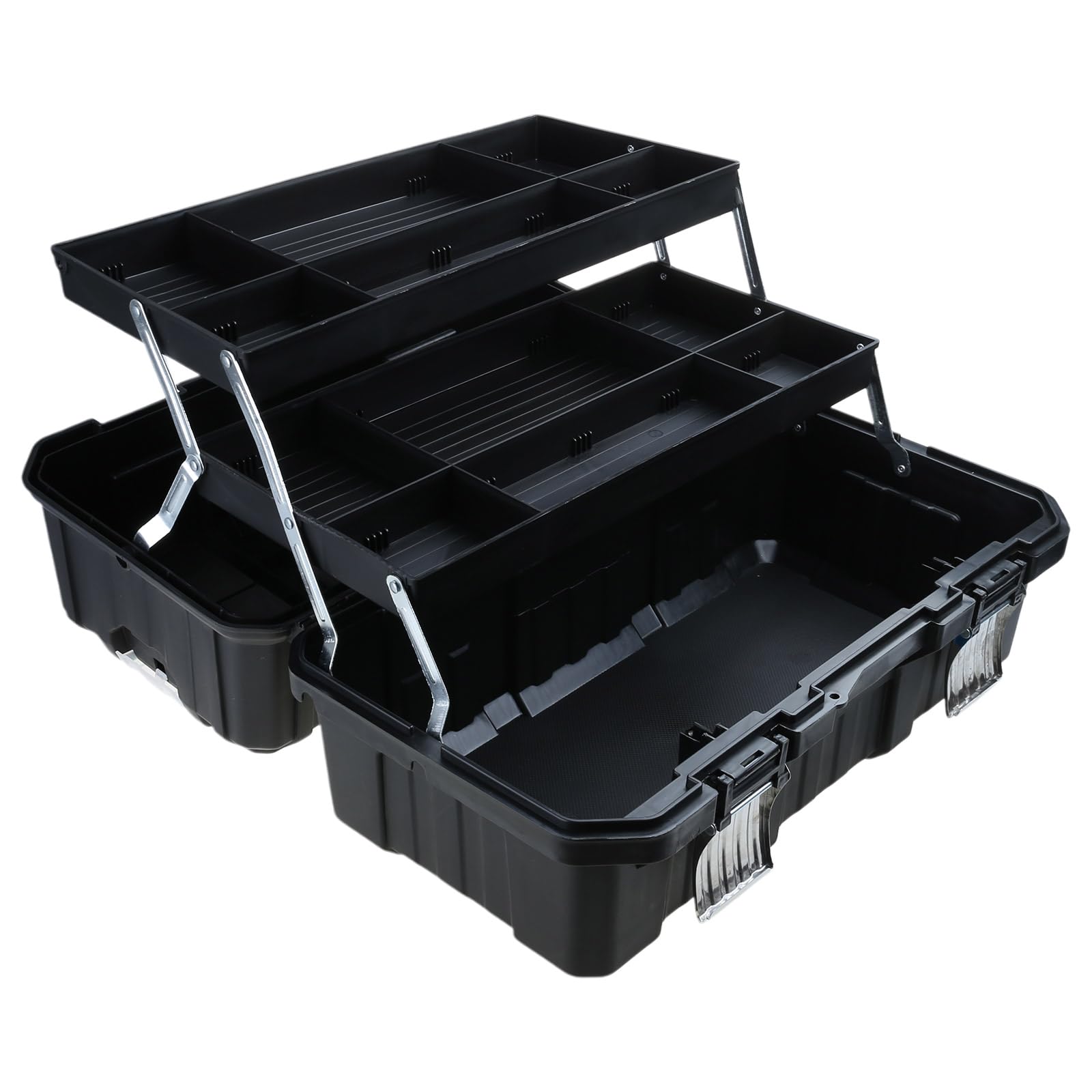 oringnat 19/21inch Tool Box Three Layer Folding Metal Storage Multifunction with Tray and Divider Storage Box