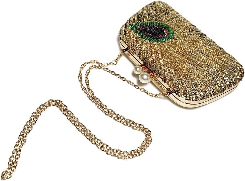 Women Vintage Beaded Sequin Clutch Purse Sparkly 1920s Peacock Evening Bag Luxury Wedding Bridal Purse - Image 6