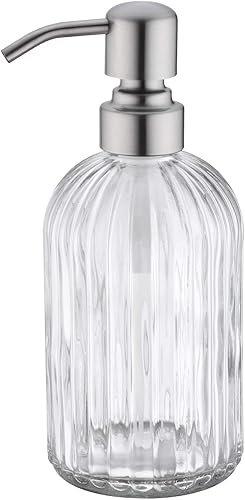 Miniatura 16 de TUTEW Dispensadores de jabón de vidrio con cabezal de bomba de bronce aceitado, dispensador de jabón de manos para cocina y baño, dispensador de