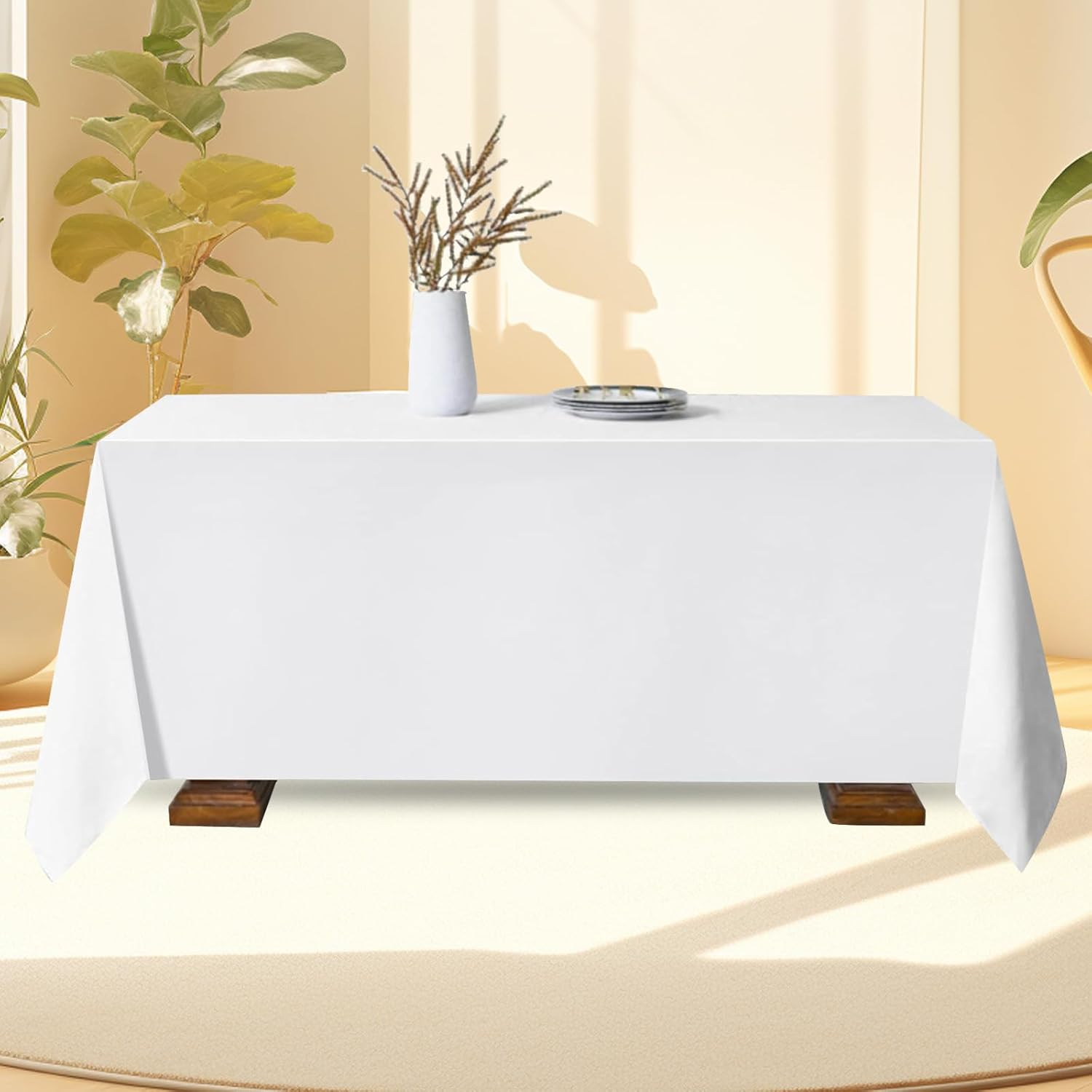 6 Pack 60×126 Inch White Rectangle Table Cloth Polyester Tablecloth Washable Reusable Table Covers for Wedding Buffet Reception Party Banquet Birthday