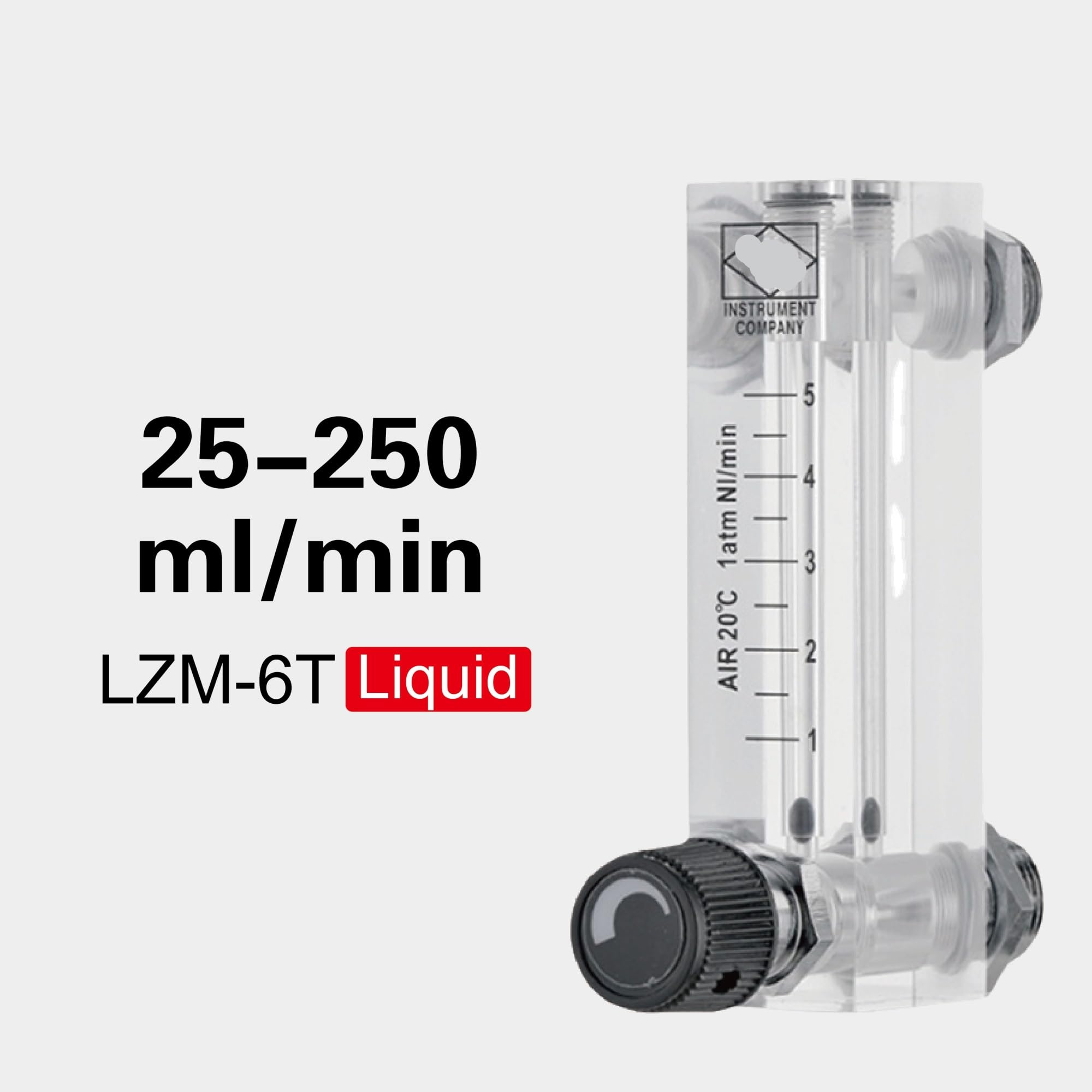Medidor de flujo rotámetro LZM-6T, montaje en Panel acrílico, área Variable, medidor de flujo bajo de 6-1000mL/min con válvula(Liquid 25-250ml-min)