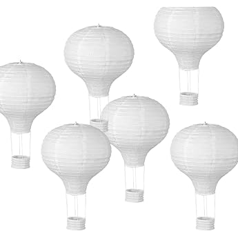 LIHAO 6 x Hot Air Balloon Paper Lanterns Decorative Balloon Lampshade Paper Decoration Set White for Wedding Celebration Birthday Party School Party Theme Party Baby Shower Party Reusable
