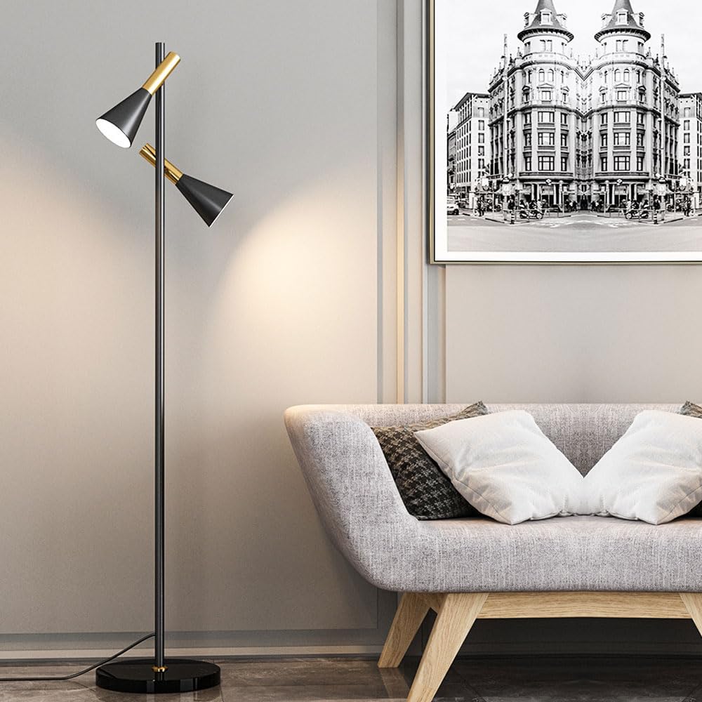 Lampadaire réglable en métal Poli avec Base en marbre Lampe sur Pied Moderne dorée/Noire pour Salon, Chambre à Coucher, Bureau, Grande Lampe de Lecture d'intérieur avec Pied, éclairage verti