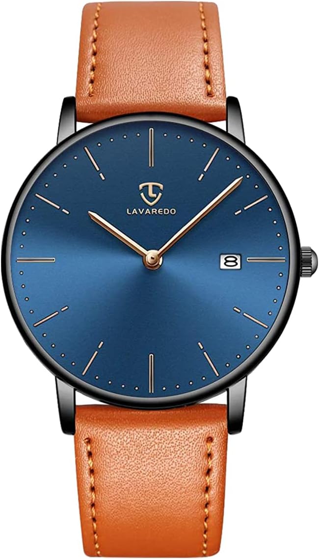 Mens Watches, Minimalist Fashion Simple Wrist Watch for Men Analog Date with Leather Strap