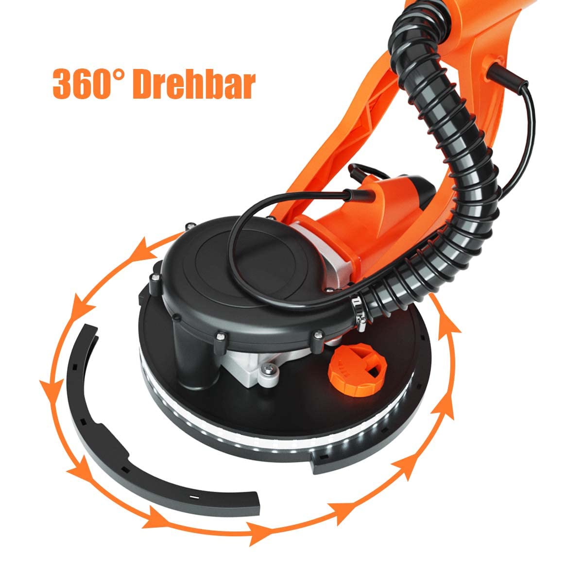 DREAMADE Trockenbauschleifer 750 W, Deckenschleifer mit 6 Geschwindigkeiten, max. 1750 U/min, Wandschleifmaschine mit Staubsammelsystem, 80 LED und Teleskopstange, inkl. 12 Schleifpapier