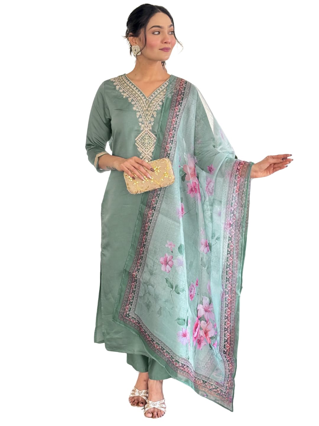 Women's Rayon Embroidered Straight Kurta with Pant and Dupatta Sets (Available in Plus Size) (NX-696)-image-47