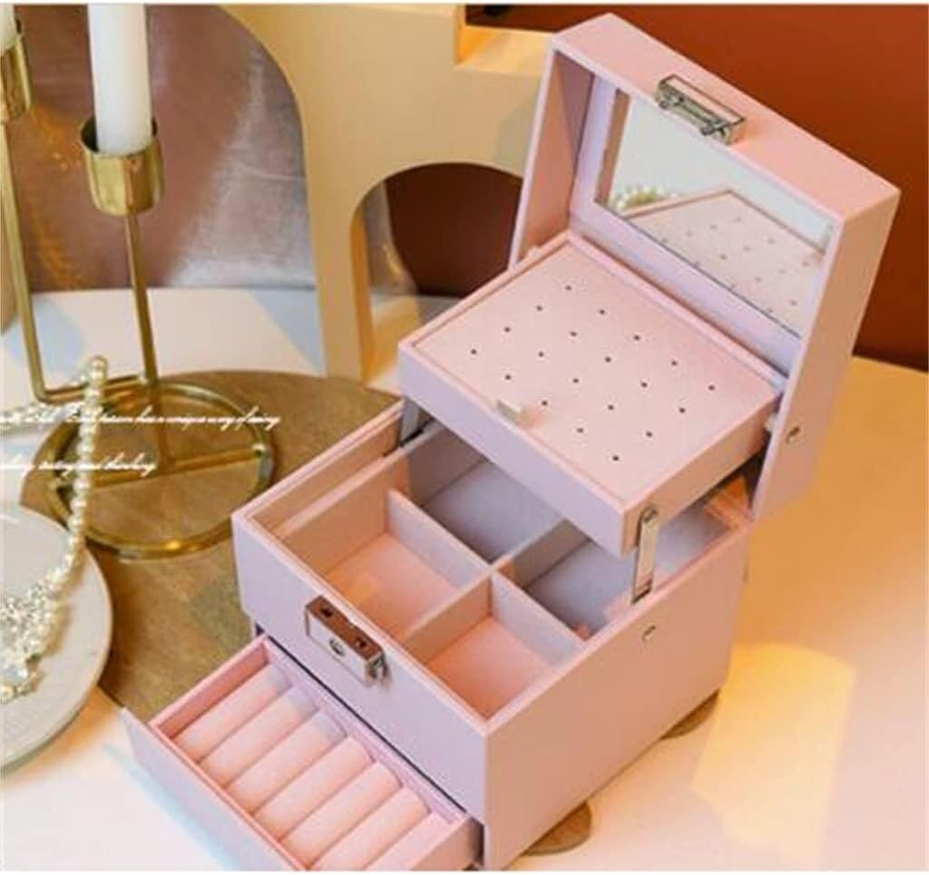 Jewelry Box Pu Multi-layer Jewelry Storage Box Jewelry Box Ear Stud Earrings Ring Storage Box(Black)