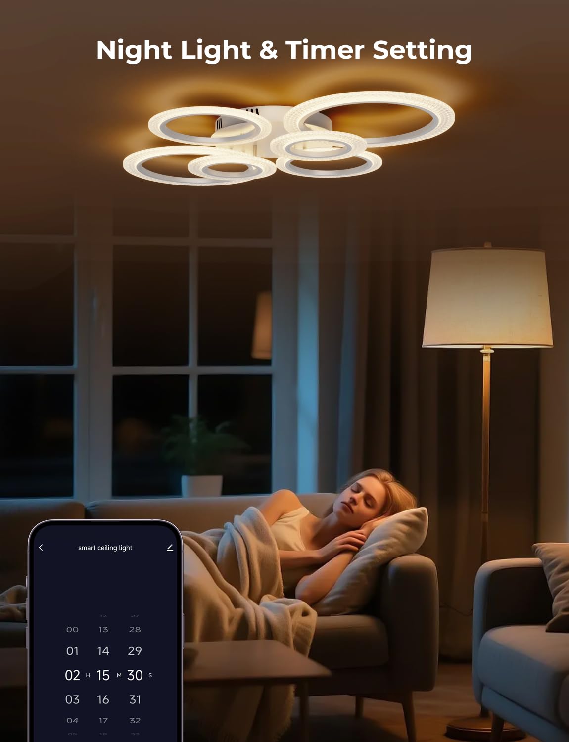 Lámpara de Techo LED Inteligente Diseño de Anillos Moderno, Plafón WiFi 80W 8000LM Regulable, Compatible con Alexa y Google Home, Control por App y Mando, Ø88cm para Salón Dormitorio, Blanco