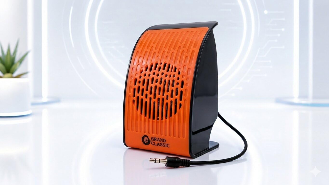 ROCTENN Direct Plug and Play Multimedia Speaker with Aux Connectivity|Built in Volume Control.3.5mm Stereo Audio Cable,with Rechargeable Battery,Battery standby-1hrs (1) (Orange)-image-36