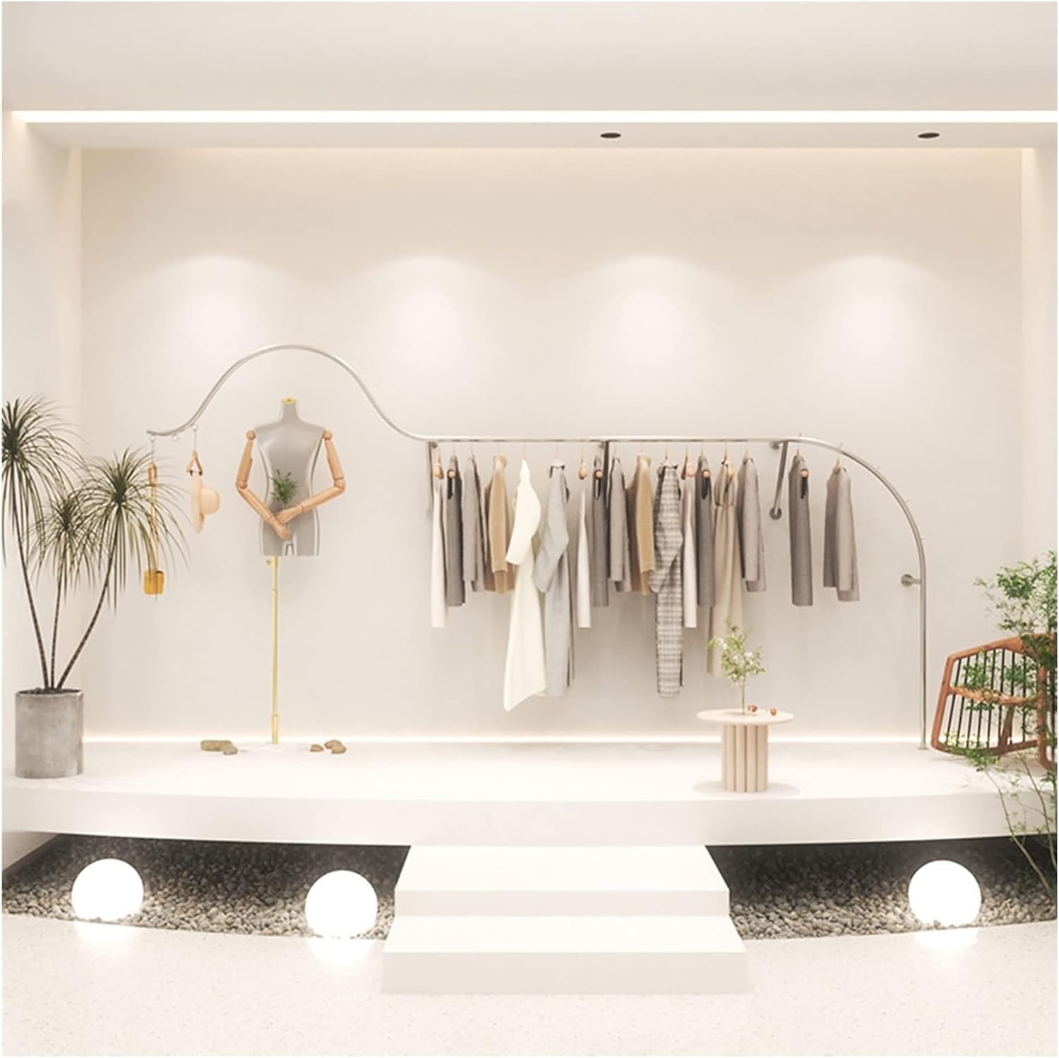 HPTHLY Clothes Rack Boutique Display Garment Rack, Clothing Store Display Furniture Wall Mounted Clothes Hanging Rack, Heavy Stainless Steel Pipe Garment Shelves System, Ho(A-450Cm)