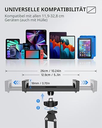 SHAWE Tablet holder stand for bed 360° rotatable tablet holder flexible adjustable long arm mobile phone holder for all 4.7-12.9 inch iPad/tablets/iPhone/Galaxy Tabs/mobile phone/switch etc