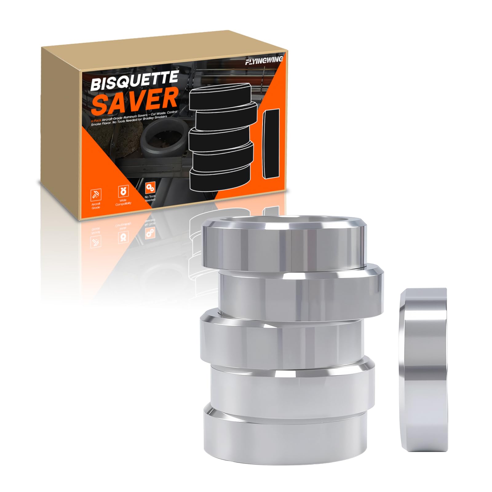 Bisquette Saver Pucks for Bradley Smoker，Set of 6 Reusable Aluminum Spacers for Digital Smokers – Heat-Resistant Wood Discs to Reduce Bisquette Waste & Boost Flavor