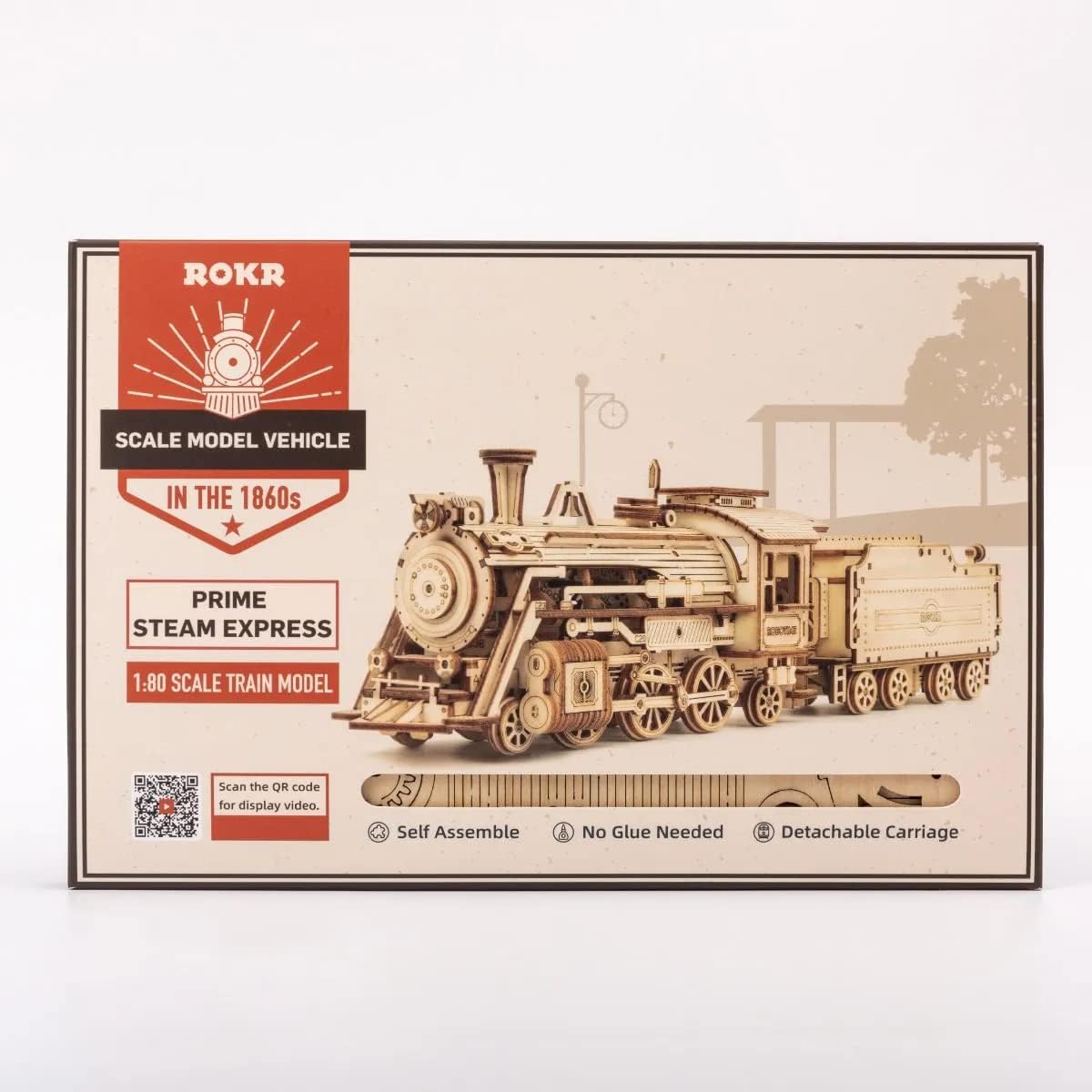 ROKR Model Car Kits Wooden 3D Puzzles Model Building Kits for Adults to Build-Educational Brain Teaser Assembly Model, Desk Decor/DIY Hobbies/Gifts (Prime Steam Express/12.1 * 2.7 * 3.3)