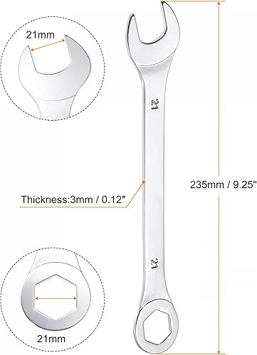Miniatura 7 de uxcell Llave combinada fina con extremo de 6 puntos desplazados y extremo abierto en ángulo, espejo métrico, acero de alto carbono chapado en cromo,