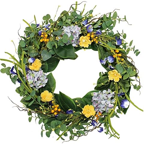 The Wreath Depot Aftonshire Silk Spring Front Door Wreath 24 Inch, Beautiful Full Handcrafted Spring Wreath, Designed in USA, White Storage Gift Box Included, Measures True to Size Cover