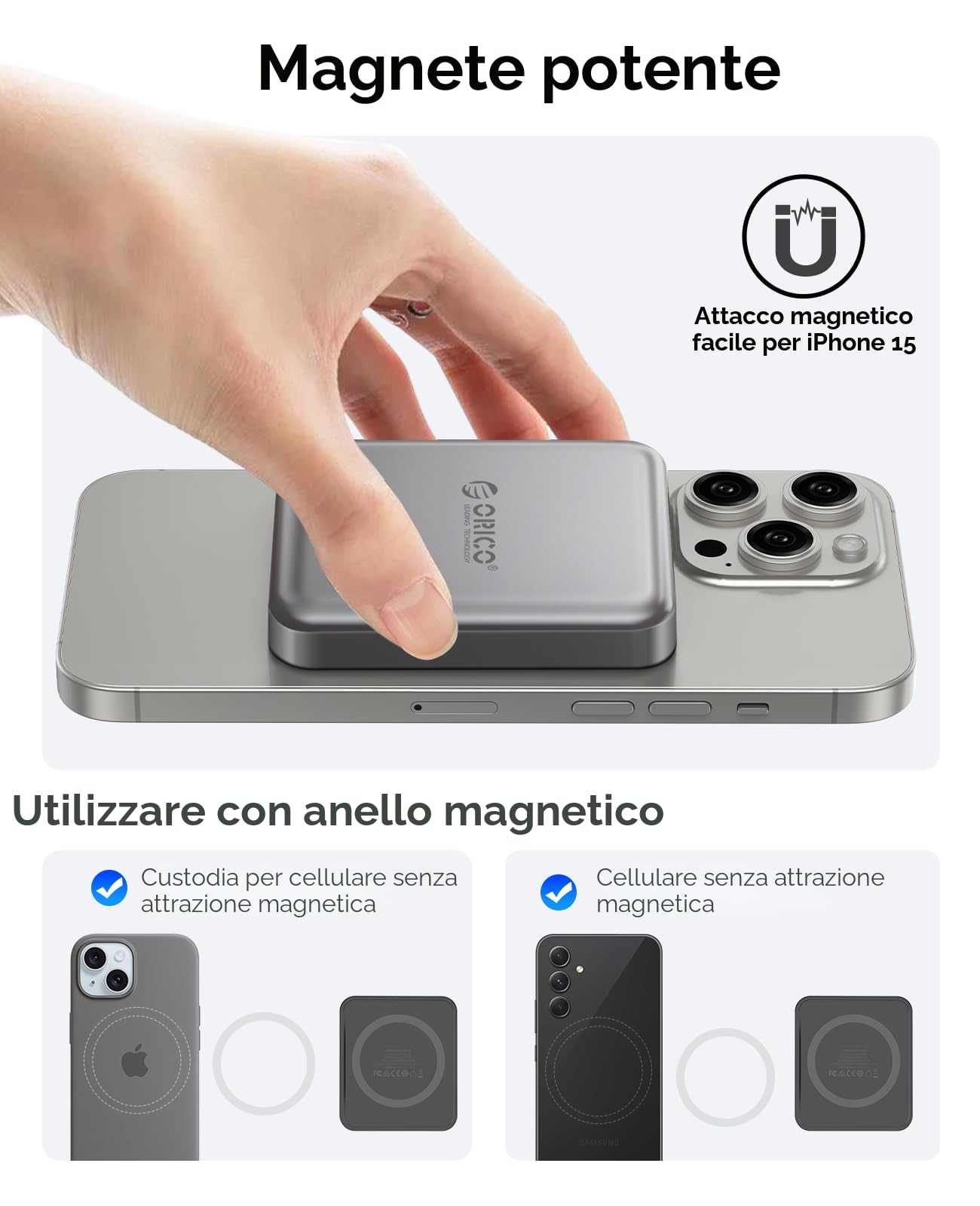 ORICO 512 GB SSD esterno magnetico, 4K ProRes HDR, USB3.1 (1000MB/s), USB3.2 Gen2*2 (2000MB/s), unità a stato solido portatile, compatibile con smartphone USB-C (solo iPhone15/16) - A20PLUS