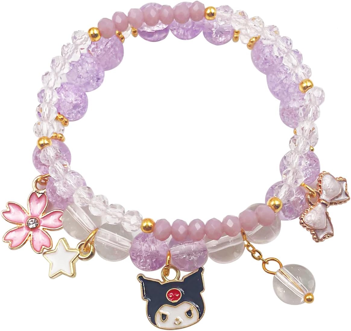 Kawaii Bracelets Kuromi Cinnamoroll Crystal Beads Bracelet Set Cute Cartoon Elastic Beaded Pearl Bracelets Jewelry for Women Bff Friendship Christmas Stocking Stuffers for Women(PA)