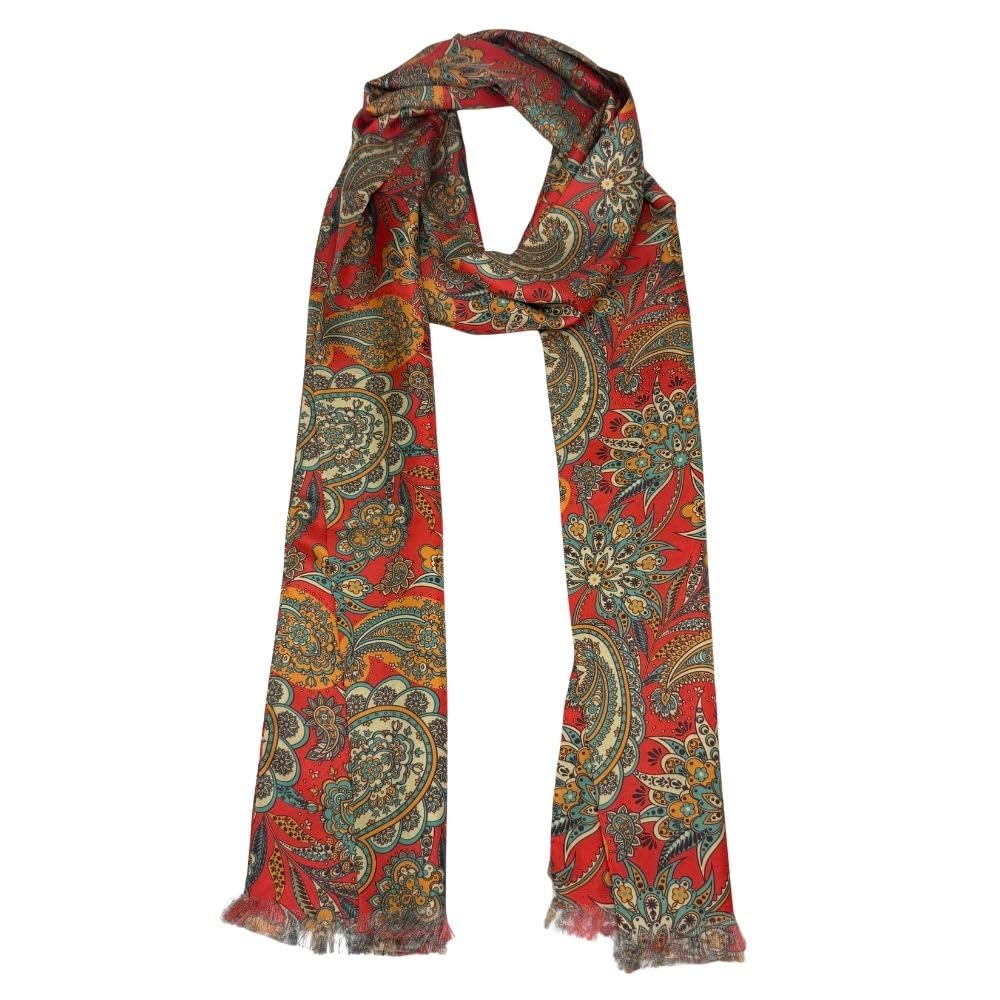 Orange Coral Paisley Silk Scarf for Men-image-19