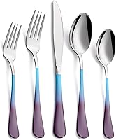 Vista 18 de Juego de cubiertos negros de 20 piezas para 4, juego de cubiertos de acero inoxidable con mango negro, incluye tenedores, cucharas y cuchillos