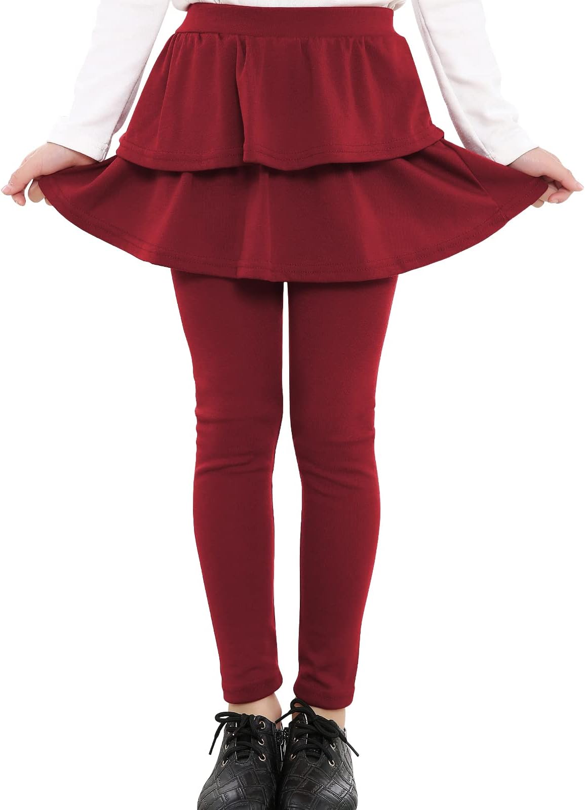 Girls School Uniform Pants Kids Clothes Ruffle Tutu Leggings with Skirt 2-14 Years