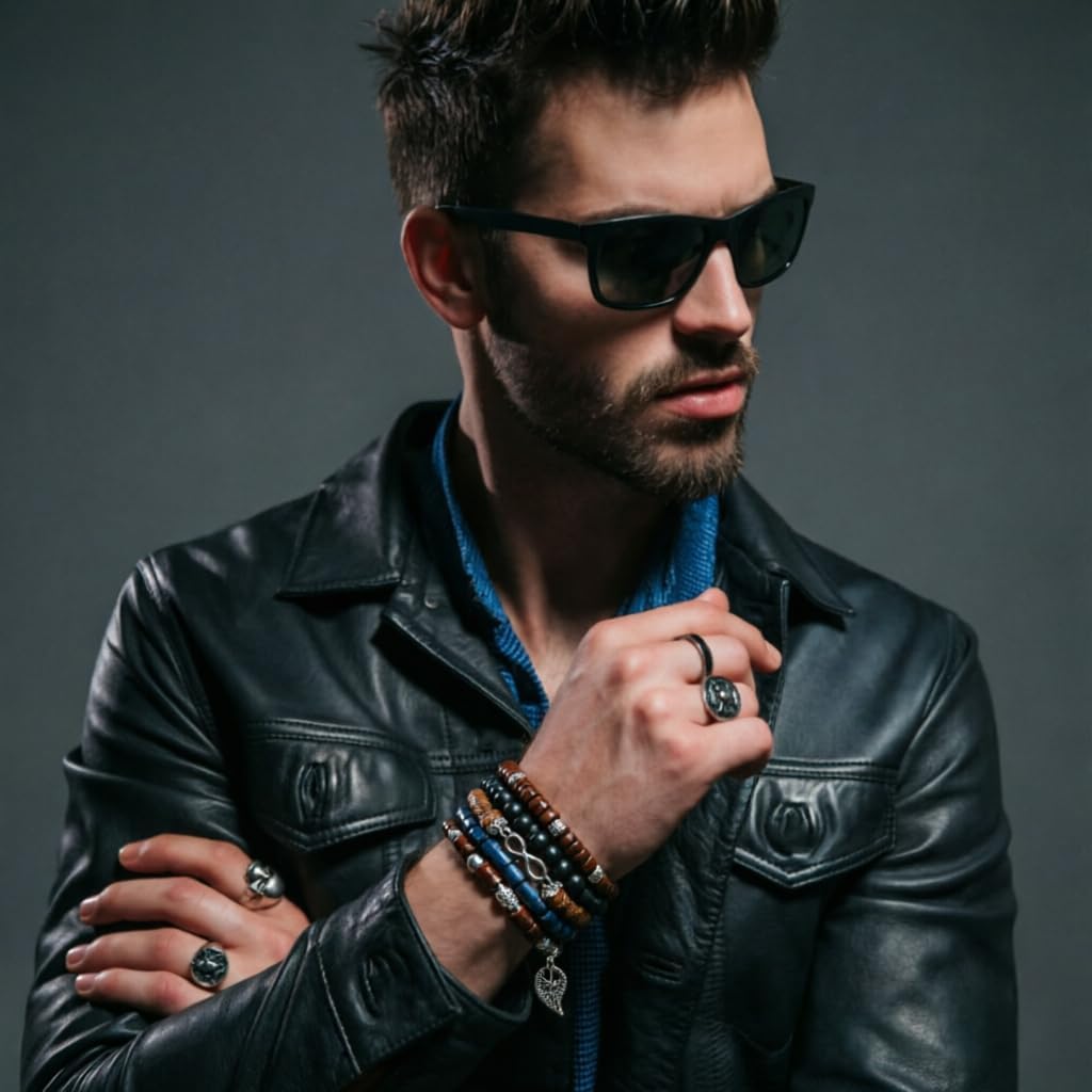 32Pcs Wooden Beaded Bracelets Gothic Bracelet for Men
