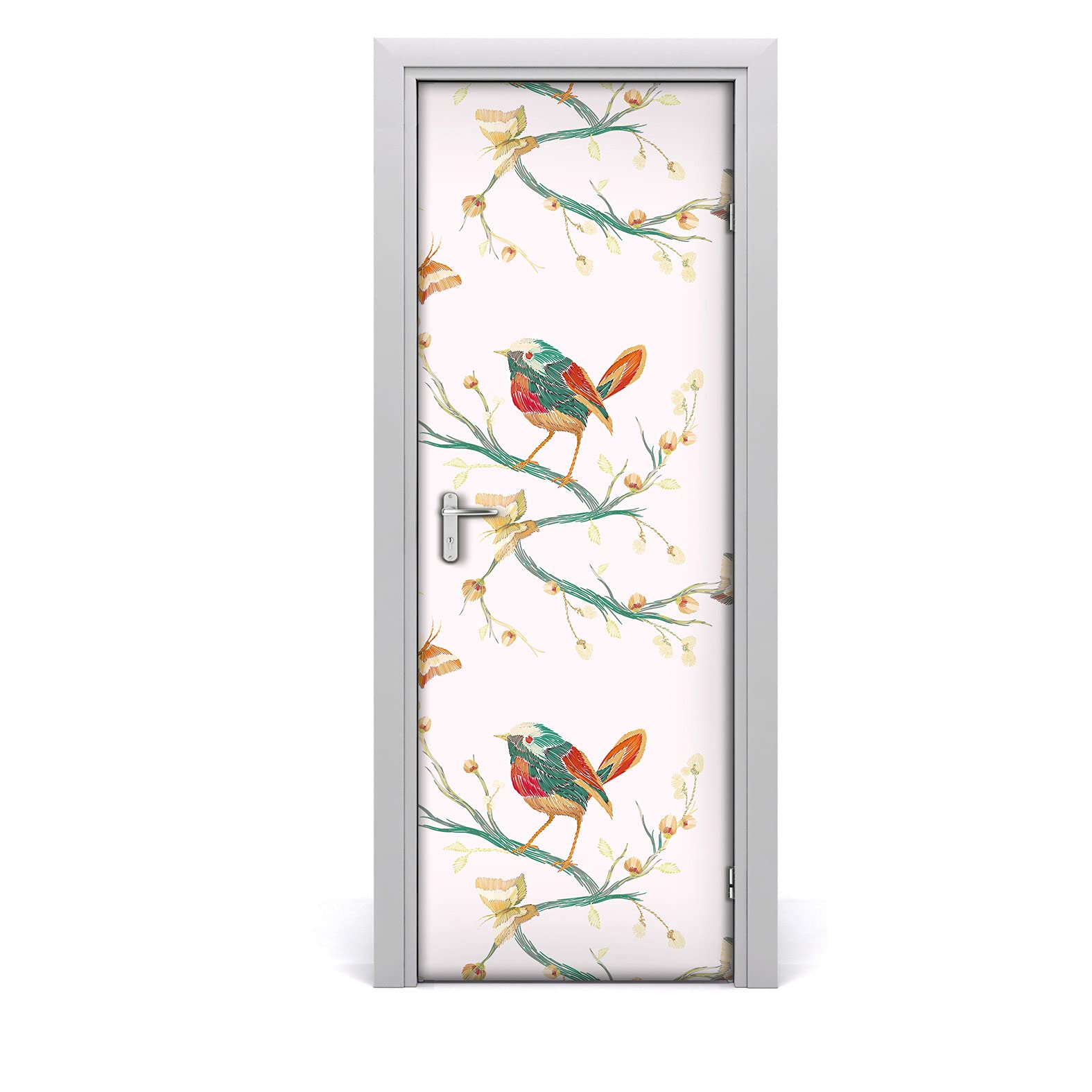 Vinilo para puerta 70x200 cm autoadhesivo y lavable con diseño de pájaros vintage