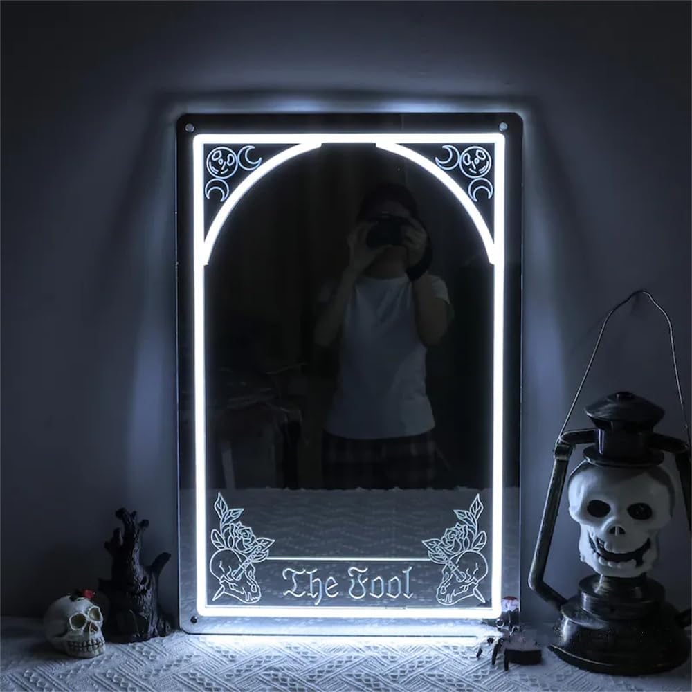 Custom The Fool Tarot Neon Mirror Sign for Wall Decor Personalized LED The Love Tarot Wall Art Sign Dimmable Light Up Signs for Witchy Room Deocr