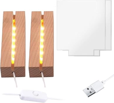 6" Warm Light Wood LED Light Base with Acrylic Sheet for Home Decor Art