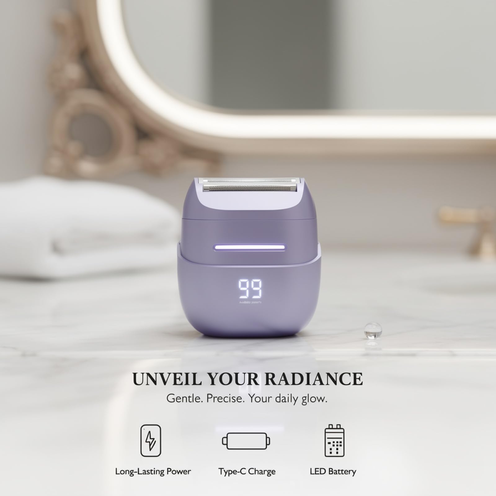 Elektrorasierer für Damen für Beine, kabelloser Rasierer mit hautfreundlicher Folie, Bikini-Trimmer für Frauen, mit LED-Display, Type-C-Laden, sanfte Rasur für unterwegs