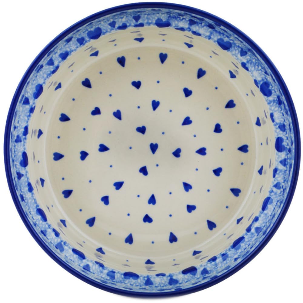 Authentic Polish Pottery Souffle Dish in Cobalt Love Design Handmade in Boles?awiec Poland by Ceramika Artystyczna + Certificate of Authenticity
