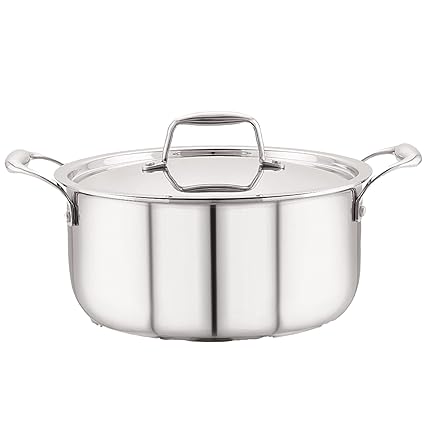 Samurai Triply Stainless Steel Casserole with Stainless Steel Lid and Induction Bottom,22 cm|4.15 litres, Silver|Use for Home, Kitchen and Restaurant - Easy to Clean and Dishwasher Oven Safe