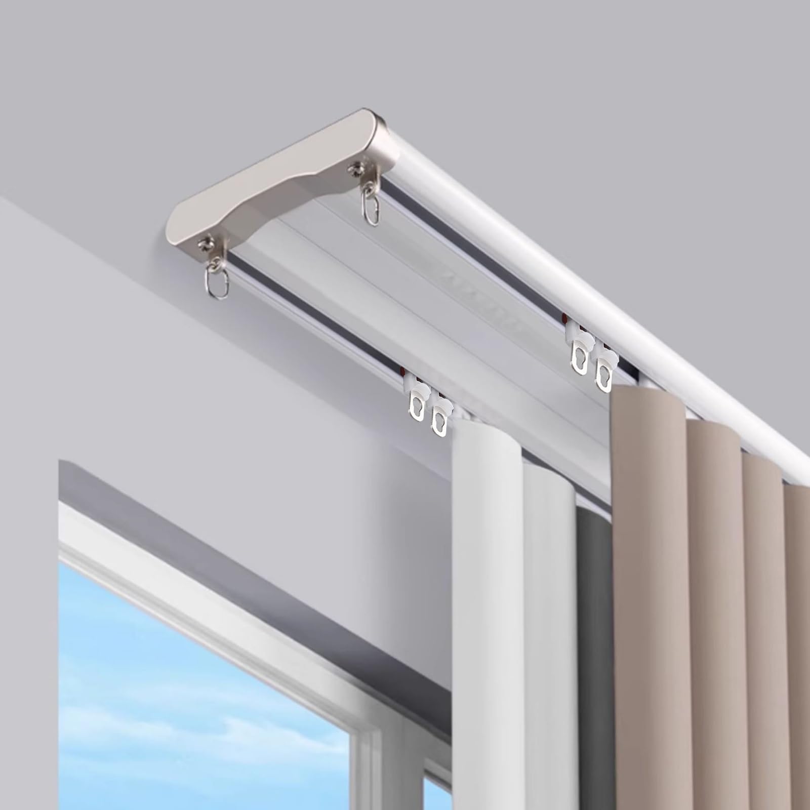Rail à Rideaux Double, Coulissement Silencieux Résistant Aluminium Fixation au Plafond Rail à Rideaux pour Rideaux, cloisons de séparation, Installation Facile(Wit,3.5m(11.5ft))